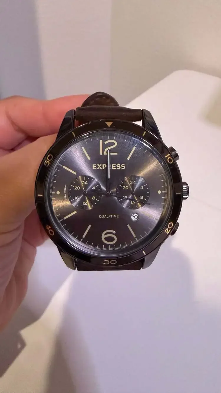 Express Men's Dual Time Chronograph Watch FMDEX1734 with Brown Leather Strap
